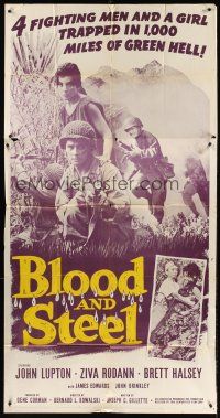 9f537 BLOOD & STEEL 3sh '59 4 fighting men & a girl trapped in 1,000 miles of green hell!