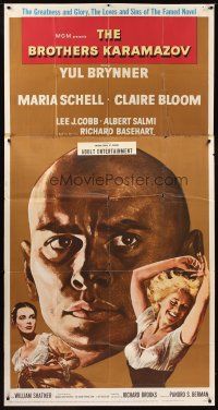 9f549 BROTHERS KARAMAZOV 3sh '58 huge headshot of Yul Brynner, sexy Maria Schell & Claire Bloom!