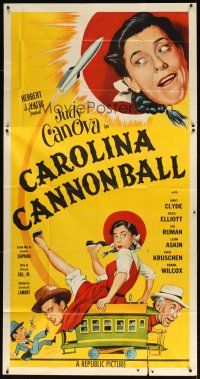 9f552 CAROLINA CANNONBALL 3sh '55 wacky art of Judy Canova, sci-fi comedy!