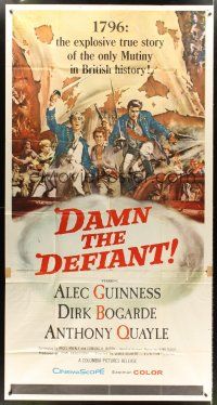 9f571 DAMN THE DEFIANT 3sh '62 art of Alec Guinness & Dirk Bogarde facing a bloody mutiny!