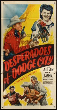 9f576 DESPERADOES OF DODGE CITY 3sh '46 multiple images of Allan Rocky Lane pointing gun & on horse