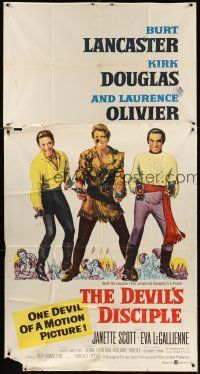 9f577 DEVIL'S DISCIPLE 3sh '59 Burt Lancaster, Kirk Douglas & Laurence Olivier all with two guns!
