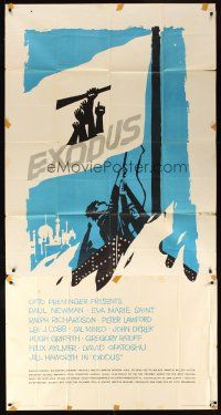 9f587 EXODUS 3sh '61 Otto Preminger, great artwork of arms reaching for rifle by Saul Bass!