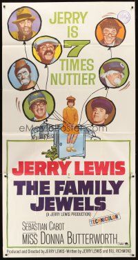 9f588 FAMILY JEWELS 3sh '65 Jerry Lewis is seven times nuttier in seven roles, wacky art!