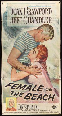 9f591 FEMALE ON THE BEACH 3sh '55 romantic close up art of Joan Crawford and Jeff Chandler!