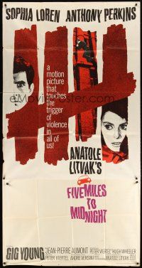 9f597 FIVE MILES TO MIDNIGHT 3sh '63 Le Couteau dans la Plaie, Sophia Loren & Anthony Perkins!