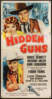 9f627 HIDDEN GUNS 3sh '56 art of Bruce Bennett, Faron Young & super young Angie Dickinson!