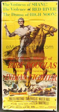 9f638 INDIAN FIGHTER 3sh '55 super close up art of Kirk Douglas, romancing Elsa Martinelli!