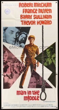 9f679 MAN IN THE MIDDLE 3sh '64 Robert Mitchum, France Nuyen, directed by Guy Hamilton!