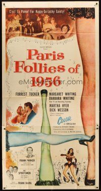 9f706 PARIS FOLLIES OF 1956 3sh '56 great artwork of super sexy French showgirl!
