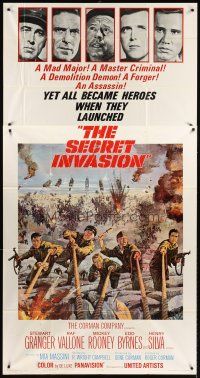 9f749 SECRET INVASION 3sh '64 Stewart Granger, Raf Vallone, Mickey Rooney, cool WWII artwork!
