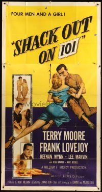 9f756 SHACK OUT ON 101 3sh '56 Terry Moore & Lee Marvin on the shady side of the highway!
