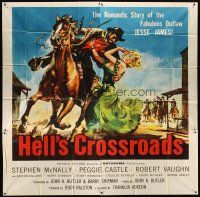 9f016 HELL'S CROSSROADS 6sh '57 Stephen McNally as Jesse James on horse & sexy Peggy Castle!
