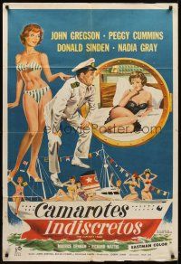 9f136 CAPTAIN'S TABLE Argentinean '59 art of John Gregson & sexy Peggy Cummins on ocean cruise!