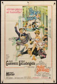 9f176 HOTEL PARADISO Argentinean '66 wacky Frazetta art of Alec Guinness & sexy Gina Lollobrigida!