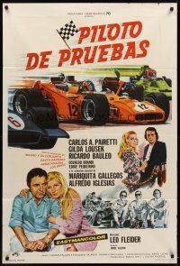 9f205 PILOTO DE PRUEBAS Argentinean '72 cool artwork of Formula 1 race cars by Bayon!