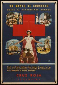 9f209 RED CROSS Argentinean '50s Mendez Mujica artwork of nurse & charity projects!