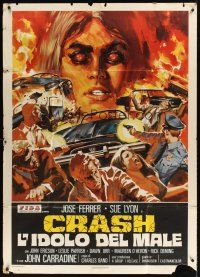 9f296 CRASH Italian 1p '77 Charles Band, an occult object, a mass of twisted metal, cool art!