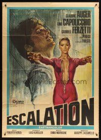 9f314 ESCALATION Italian 1p '68 c/u of sexy nude Claudine Auger in unzipped skin-tight outfit!