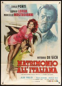 9f390 MARRIAGE ITALIAN STYLE Italian 1p '64 de Sica, art of sexy Loren & Mastroianni by Crovato!