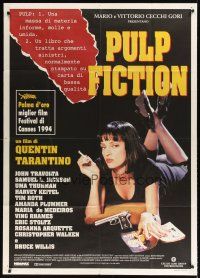 9f423 PULP FICTION Italian 1p '94 Quentin Tarantino, close up of sexy Uma Thurman smoking!