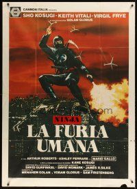 9f428 REVENGE OF THE NINJA Italian 1p '84 cool artwork of ninja throwing weapons in mid-air!