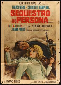9f441 SARDINE: KIDNAPPED Italian 1p '68 art of Charlotte Rampling & Franco Nero with machine gun!