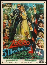 9f492 ZORRO & THE 3 MUSKETEERS Italian 1p '63 cool artwork of the classic swashbucklers together!