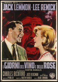 9f048 DAYS OF WINE & ROSES Italian 2p '63 different art of Jack Lemmon & Lee Remick by Cesselon!