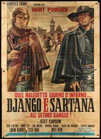 9f051 DJANGO MEETS SARTANA Italian 2p '70 cool spaghetti western art by Ezio Tarantelli!