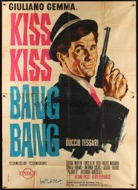 9f068 KISS KISS...BANG BANG Italian 2p '66 cool Sandro Symeoni artwork of spy Giuliano Gemma!