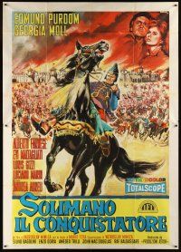 9f098 SULEIMAN THE CONQUEROR Italian 2p '61 different art of Edmund Purdom & Georgia Moll by Morini