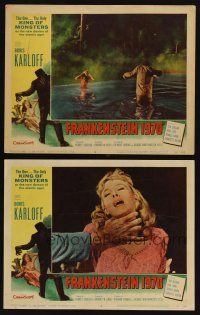 9g867 FRANKENSTEIN 1970 2 LCs '58 Charlotte Austin in peril in water and being choked!