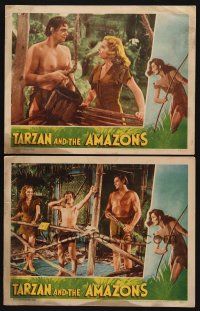 9g974 TARZAN & THE AMAZONS 2 LCs '45 sexy Brenda Joyce & Johnny Weissmuller in title role!