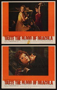 9g975 TASTE THE BLOOD OF DRACULA 2 LCs '70 sexy Linda Hayden & Gwen Watford drive stake in chest!