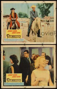 9g649 3 ON A COUCH 4 LCs '66 screwy Jerry Lewis & Janet Leigh on horseback!