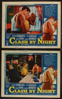 9g097 CLASH BY NIGHT 8 LCs '52 Fritz Lang, romantic images of Barbara Stanwyck & Robert Ryan!