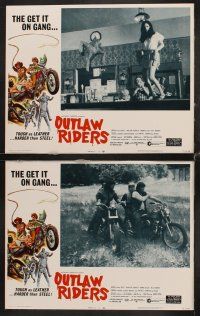 9g296 OUTLAW RIDERS 8 LCs '71 Bryan West, Darlene Duralia, great border art of wacky bikers!