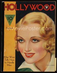 9h146 HOLLYWOOD magazine December 1933 wonderful art of beautiful Carole Lombard!