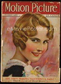 9h131 MOTION PICTURE magazine February 1928 colorful art of pretty Lois Moran by Marland Stone!