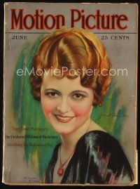 9h135 MOTION PICTURE magazine June 1928 artwork of pretty smiling Janet Gaynor by Marland Stone!