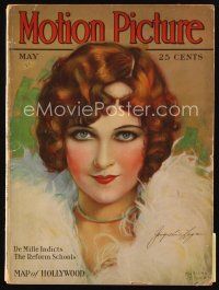 9h134 MOTION PICTURE magazine May 1928 art of sexy Jacqueline Logan in feathers by Marland Stone!