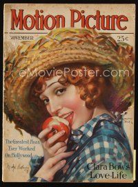 9h140 MOTION PICTURE magazine November 1928 art of Madge Bellamy eating apple by Marland Stone!