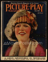 9h151 PICTURE PLAY magazine February 1921 smiling artwork portrait of Bebe Daniels by S. Knox!