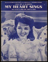 9h324 ANCHORS AWEIGH sheet music '45 smiling portrait of pretty Kathryn Grayson, My Heart Sings!