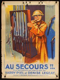 9j302 FACE A LA MORT French 23x32 '25 art of soldier Harry Piel carrying gun rack by Gaillant!