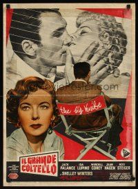 9j182 BIG KNIFE Italian photobusta '55 Ida Lupino, Jack Palance kissing Shelley Winters!