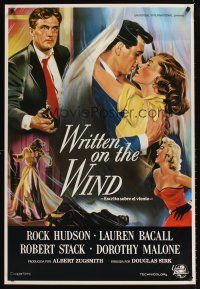9j065 WRITTEN ON THE WIND Spanish R70s art of sexy Lauren Bacall with Rock Hudson & Robert Stack!