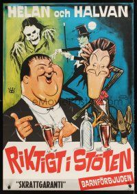 9j074 RIKTIGT I STOTEN Swedish '67 wonderul art of Stan Laurel, Oliver Hardy & spooks!