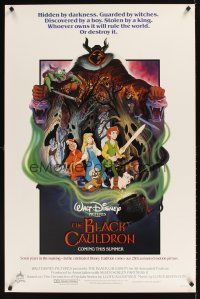 9k095 BLACK CAULDRON advance 1sh '85 first Walt Disney CG, cool different fantasy art!